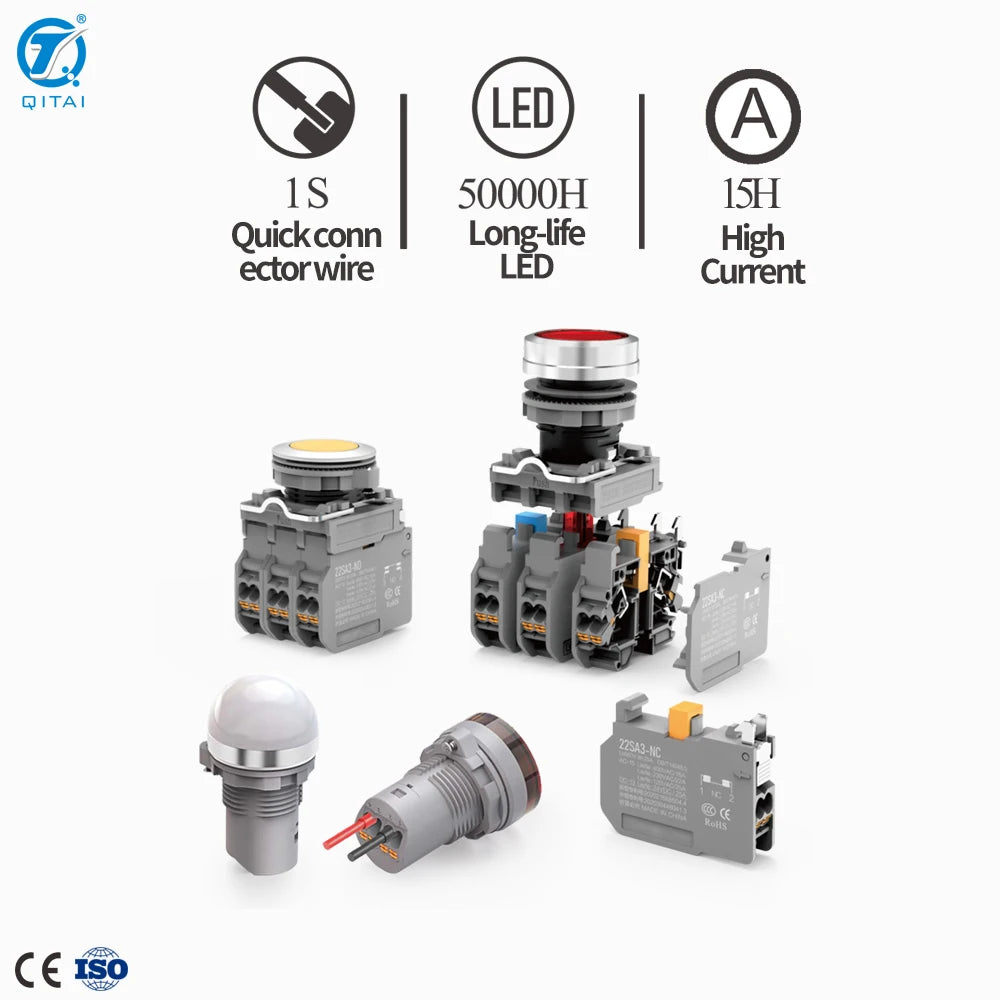 QDN22SA3-Y1 Custom Durable Plastic/Metal 22mm Industrial 2 Gear 3 Gear Industry Grade Control Knob Key Switch Button