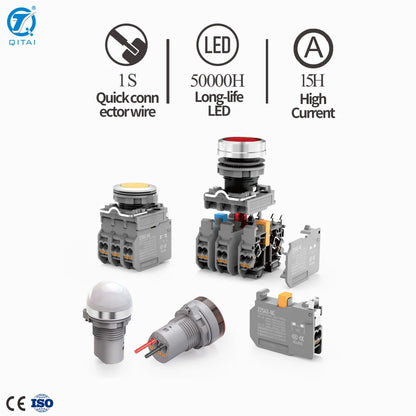 QDN22SA3-Y1 Custom Durable Plastic/Metal 22mm Industrial 2 Gear 3 Gear Industry Grade Control Knob Key Switch Button