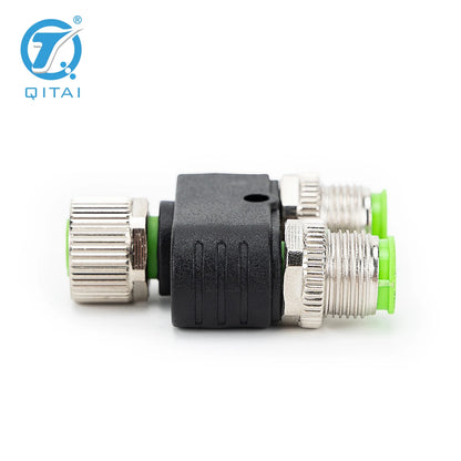 QITAI M12-F04 2xM04A Y Splitter Waterproof 4-Pin 2-Male to 1-Female Automotive Signal Sensor Connector Plug