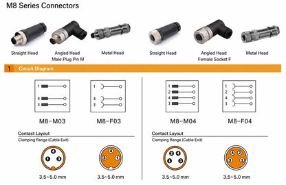 M8 Series 3 4 Pin M8 Circular Connector Male Female Straight Right Angle Screw Terminal IP67 Waterproof 4A 60V Plastic Metal