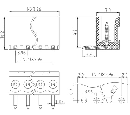 QS-396R  PCB Terminal Blocks 3.96mm Pitch 2-24P 300V 10A Green High Strength Screw Connector