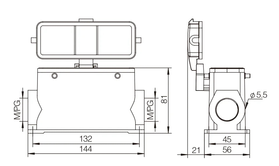 H24B-SGH-4B-CV-2M32 Heavy Duty Industrial Connector Compact Series Top Entry Aluminum Protective Hoods