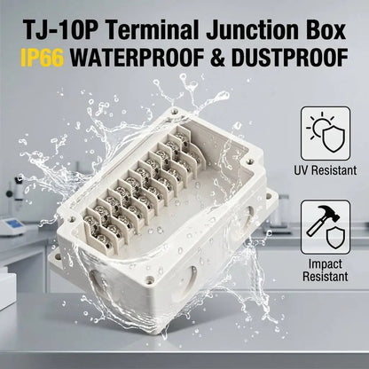TJ-10P IP66 Waterproof Electrical Junction Box ABS PC PBT Enclosure Cable Connector Outdoor Industrial Terminal Distribution Box