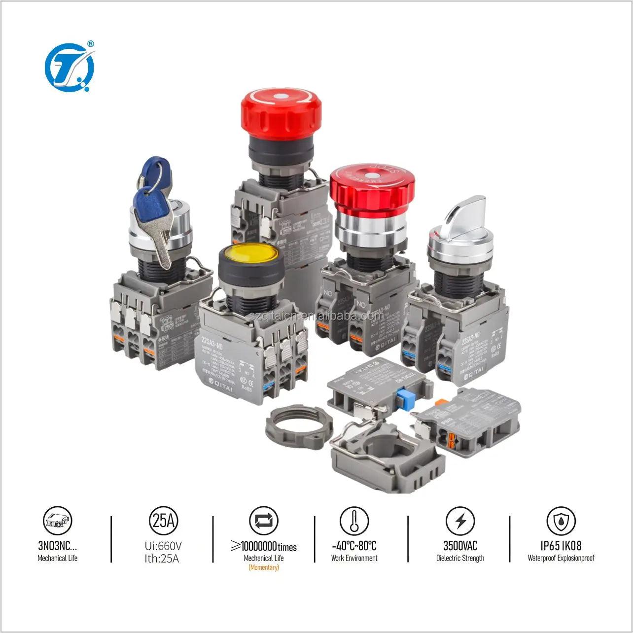 Customization Latching Momentary LED Locking Machine Switch Button Push Button with Emergency Stop 9-24V/25-48V 25A