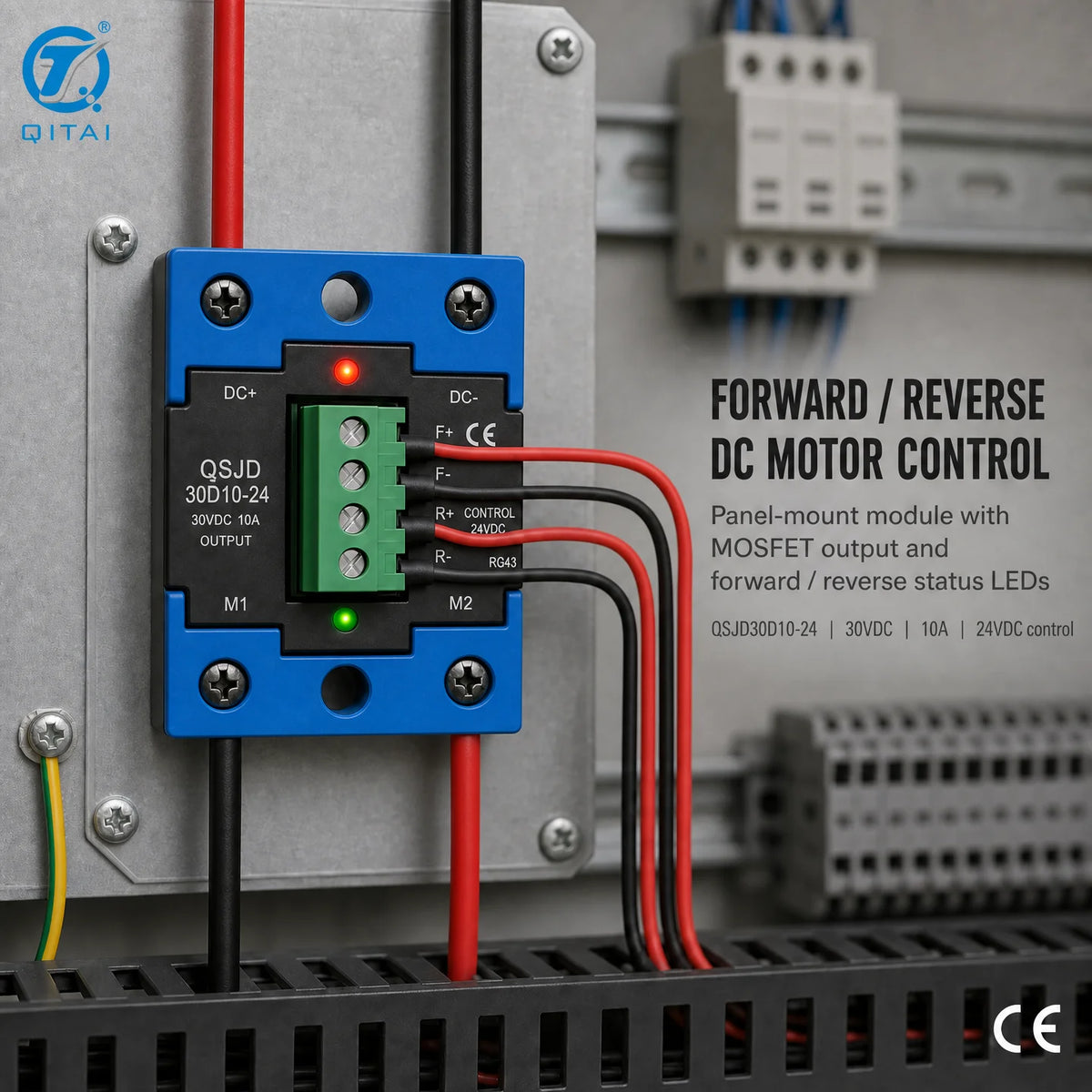 QSJD Series DC Motor Forward Reverse Solid State Relay Module 10-40A 24VDC MOSFET Low Leakage for DC Motor Control