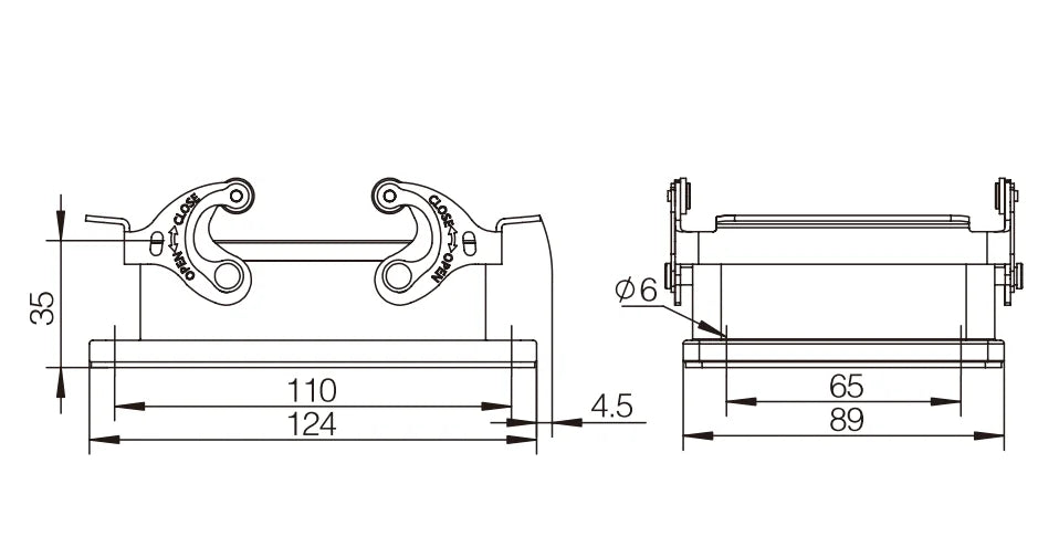 H32B-ST-2L Heavy Duty Connector 10A Copper Contact 250V Compact Series Top Entry Protective Hoods