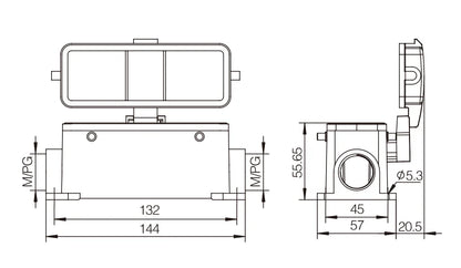 H24B-SG-4B-CV-2M25 Heavy Duty Aluminum Connector Compact Series Top Entry Protective Hoods
