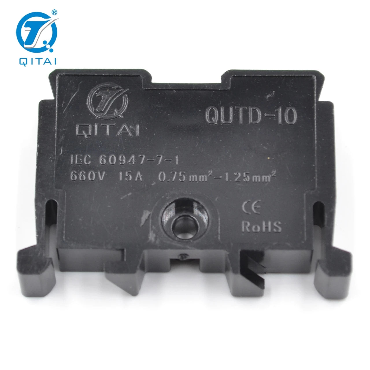 QITAI QUTD-10 Fuse Terminal Block Japanese Type Screw Terminal 15A 660V 0.75-1.25mm Brass Contacts Black Wire Connections