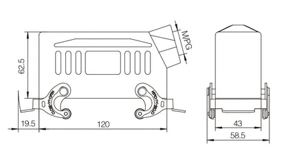 H24B-SK-2L-PG21 Heavy Duty Industrial Connector Compact Series Top Entry Protective Hoods AL-Alloy Die-Cast Housing Copper