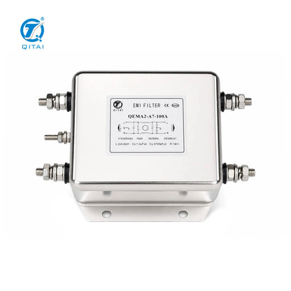 QEMA2-A7-100A AC Power Line Filter 100A 250VAC 136mm Stud Faston Terminal for Industrial Power Distribution
