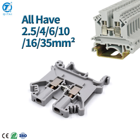 QUKJ Series 2.5/4/6/10/16/35/50 Mm2 DIN Rail 2 Contact Screw Terminal Blocks Uk Terminal  Manufacturer Feed Through 150A