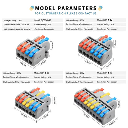 QDF Mini Fast Universal Wire Splitter Connector Quick Wire Connectors SPL-63 Compact Wiring Cable Push-in Quick Terminal Blocks