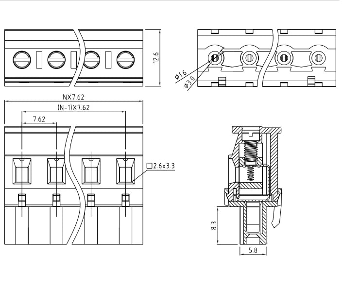 QPRB-762 7.62mm Pitch 2P-24P 300V 15A High Strength Spring Wire Strong Shock Resistance Plug Connector Terminal Blocks PCB