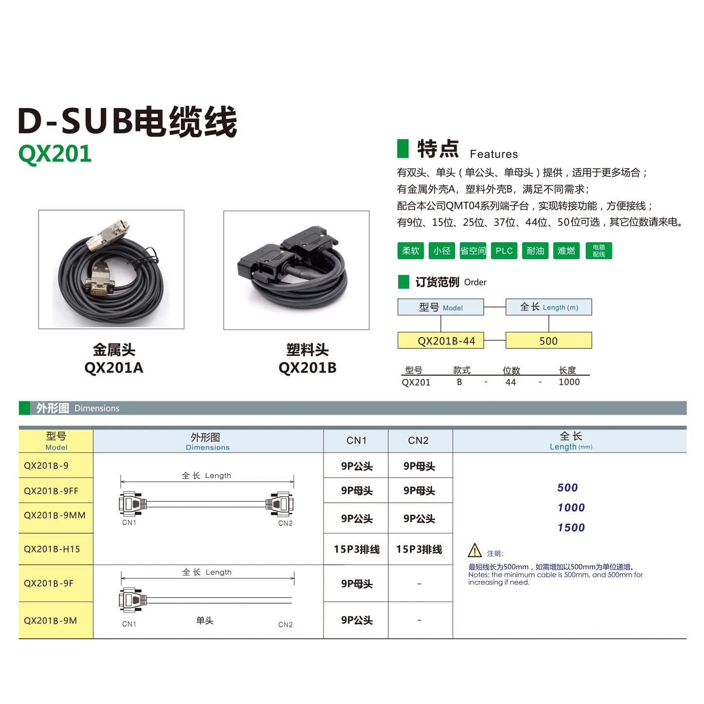 QX201A-9F-500 Double-head Single-head 9 15 25 37 44 50 Digits D-SUB Cable Electrical Box Wiring