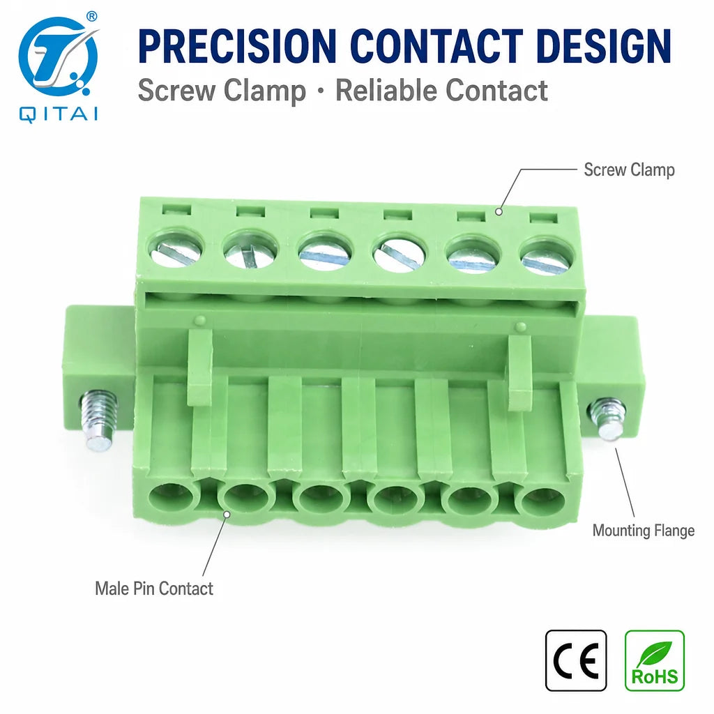 QPV-508 Male Plug PCB Terminal Block 5.08mm Pitch 2-24P 2.5mm2 300V 15A M3.0 Screw for Circuit Board Wiring Harness