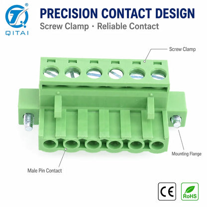 QPV-508 Male Plug PCB Terminal Block 5.08mm Pitch 2-24P 2.5mm2 300V 15A M3.0 Screw for Circuit Board Wiring Harness
