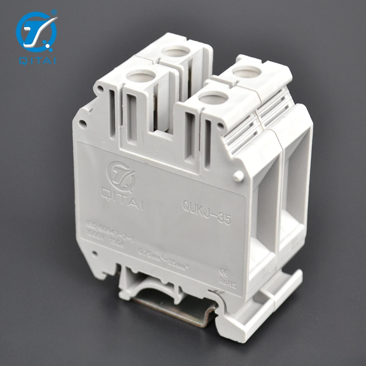 QUKJ-35 Mm² Screw Terminal Block Pa66 1000V/125A Wire Electrical Connector Terminal Block Uk Din Rail Terminal with CE Certify