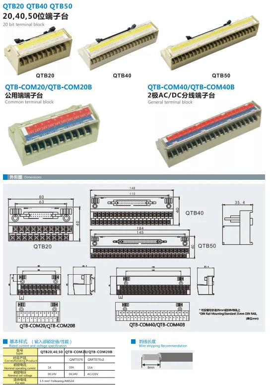 QTB20 XTB-20H BX1D-S20A 20 Bit I/O Screw Terminal Block Module DC24V 1A PLC Module 20P Standard MIL Connector Din Rail Standard