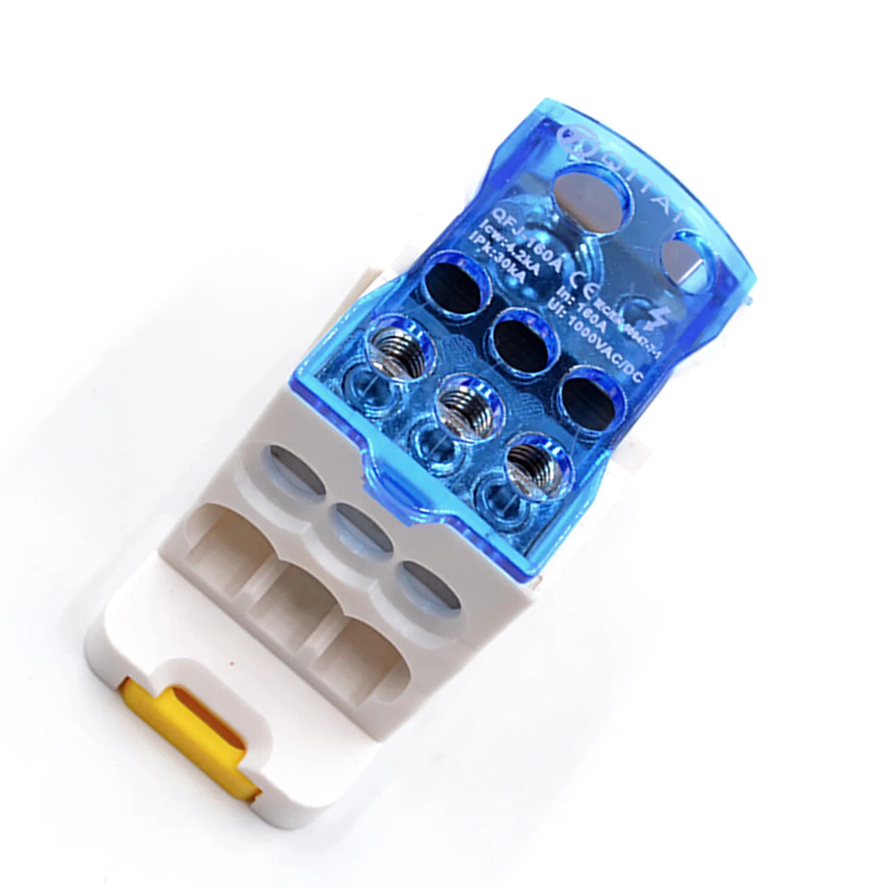 QFJ160A Unipolar Distribution Block 160A 1000V High Current Junction Box with Transparent PC Cover and PA66 Shell