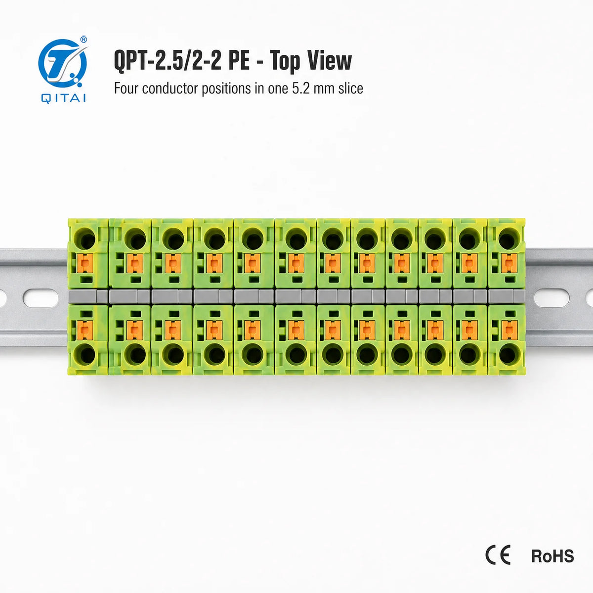 QPT-2.5/2-2PE Double Level Ground Terminal Block 2.5mm2 Push-in Protective Earth 500V 22A for Electrical Panel Wiring