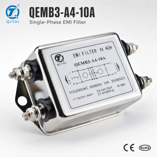 QEMB3-A4-10A Single Phase Two Stage EMI Power Filter 115/250VAC Common Mode Noise Suppression for PLC Control Cabinet