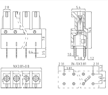 QSP-381V  3.81mm Pitch 2P-24P Socket Plug Terminal Block Connector PCB Plug-in Type Green Terminal Block