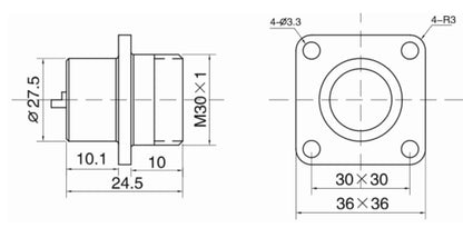 P28F-2H Square Backward Installed Socket H 28mm 250V Metal Circular Aviation Connector Waterproof for Aviation 2-26 PIN