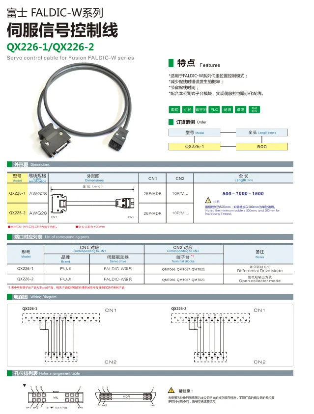 QX226-1  Servo Motor Cable FALDIC-W Series PLC Cable 26P/MDR 10P/MIL Safe Electrical Wire Extension Cable