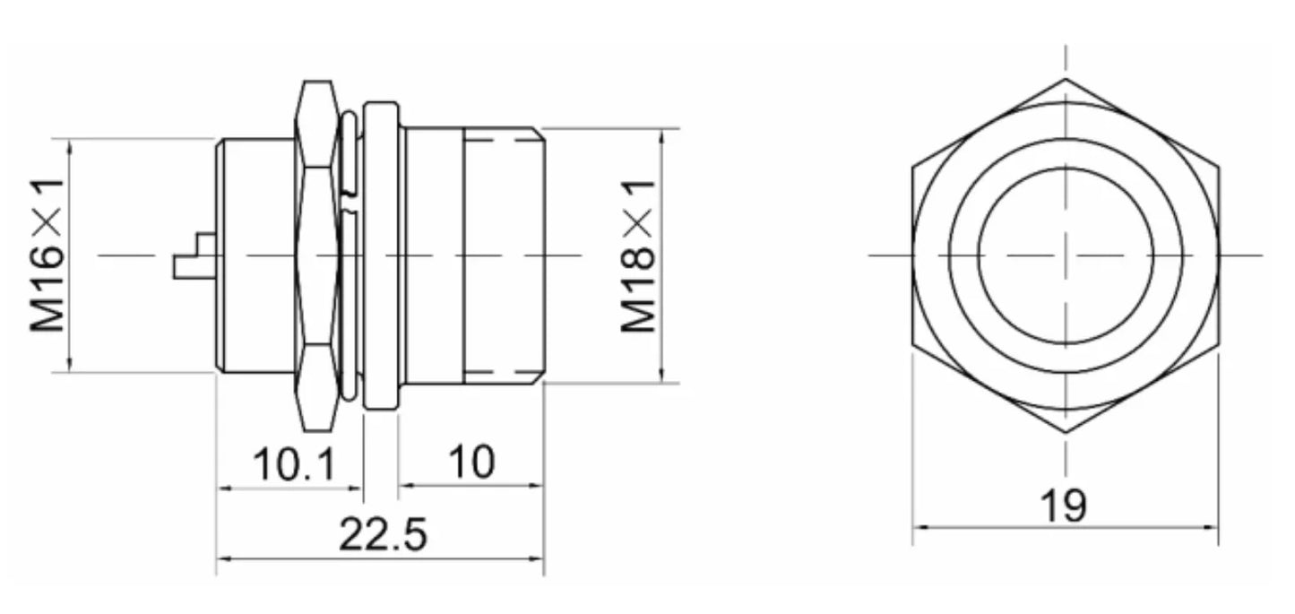 P16F-2B   Nut Type Fixed Backward Installed Socket B 16mm 5A 250V Metal Circular Aviation Connector Waterproof 2-9 PIN