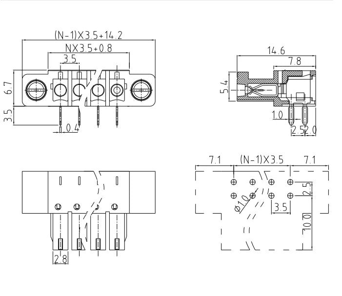 QSP-3.5RF 3.50mm Pitch 2P-24P Socket Plug Terminal Block Connector PCB Plug-in Type Green Terminal Block  with Flange
