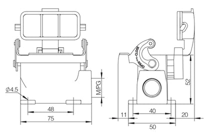 H10A-SG-CV-1L-2PG16 Heavy Duty Connector Compact Series Top Entry Protective Hoods