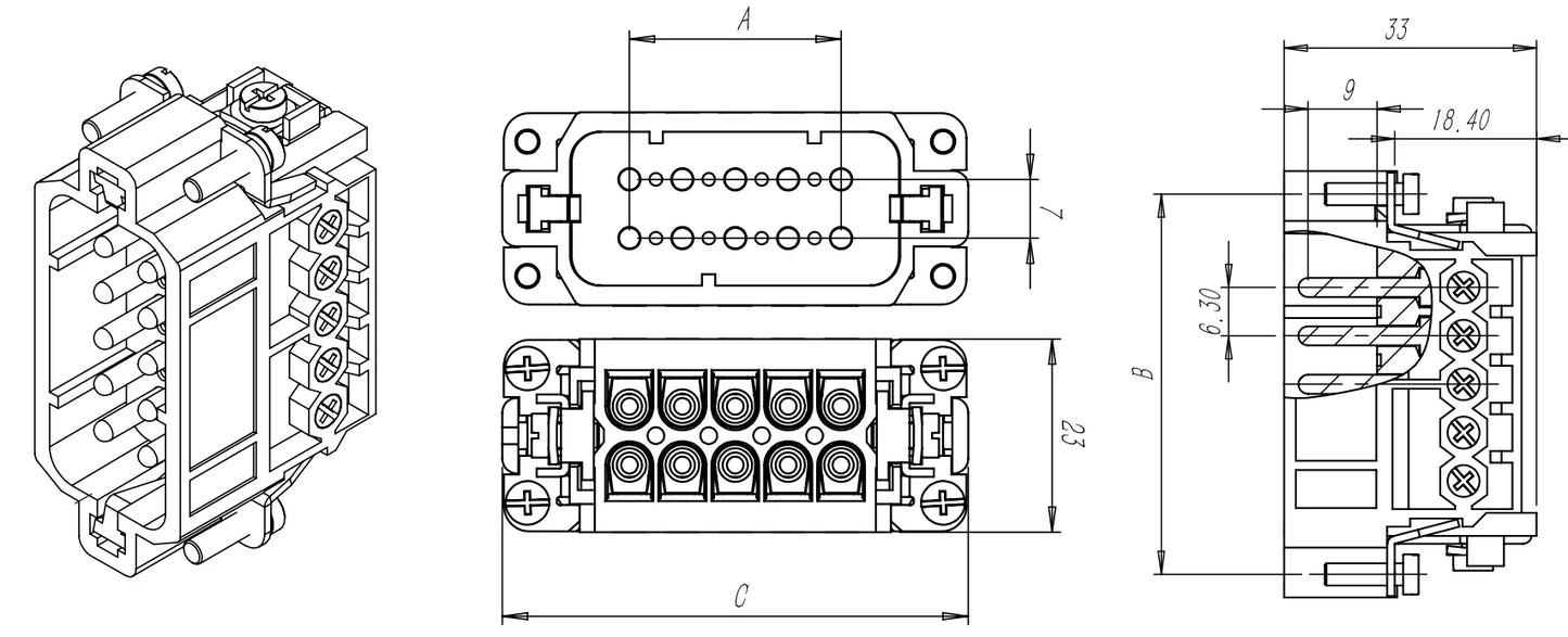 High Quality HA-032-M Male Insert Screw HDC Terminal 16A 250V for Industrial Equipment Heavy Duty Connectors
