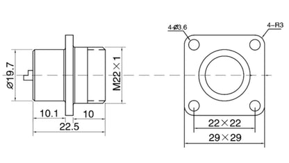 P20-2H Square Socket a 20mm 15A 250V Metal Circular Aviation Connector Waterproof for Aviation 2-14 PIN