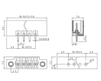 QS-350VF  PCB Terminal Blocks 3.50mm Pitch 2-24P 300V 10A Green High Strength Screw Connector with Flange