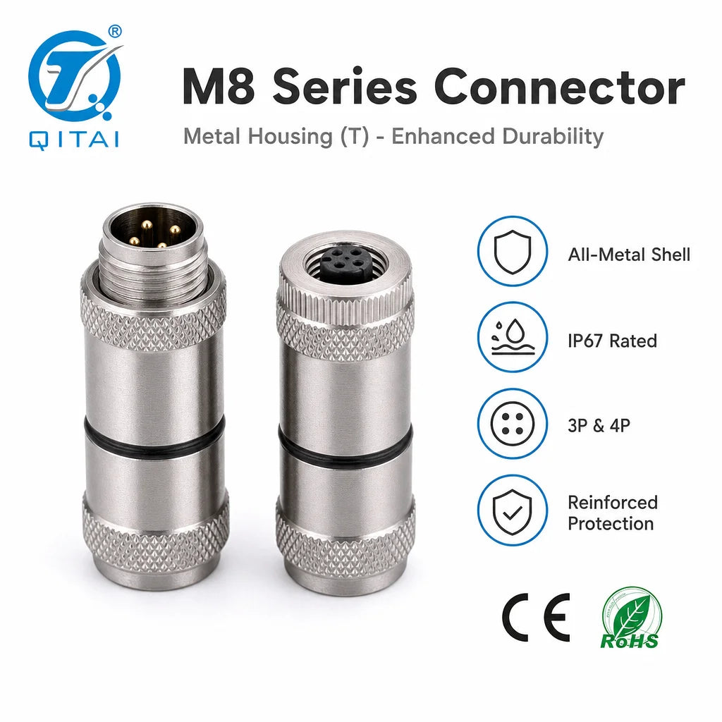 M8-M03T M04T 3 Pin 4Pin M8 Metal Connector Male Plug Screw Terminal IP67 Waterproof 4A 60V Straight Metal Head for Machine Tool