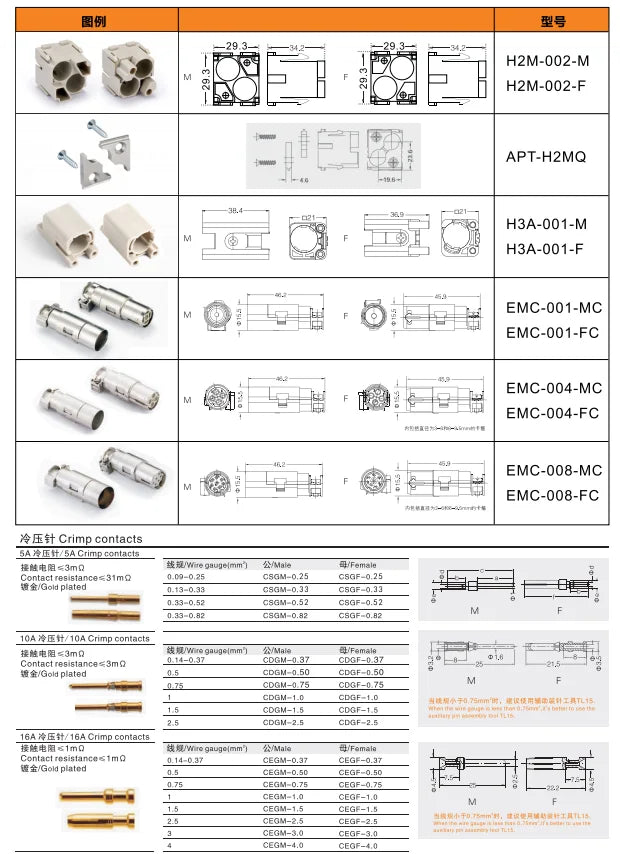 H3A-001-F Heavy Duty Connector Contact Insert Module Female Insert V0 UL94 Socket Version