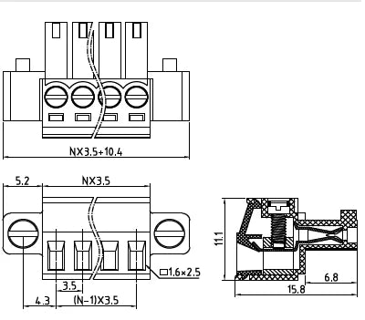 QPV-350F 3.50mm Pitch 2-24P 300v 10A M2.0 Screw Green High Strength QPV Series Plug PCB Terminal Blocks WIth Flange