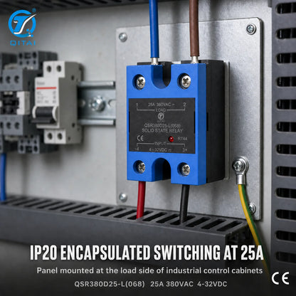QSR380D25-L(068) Sealed Single Phase Solid State Relay 25A 48-380VAC IP20 SCR Output Zero Cross LED for Plastic Machinery