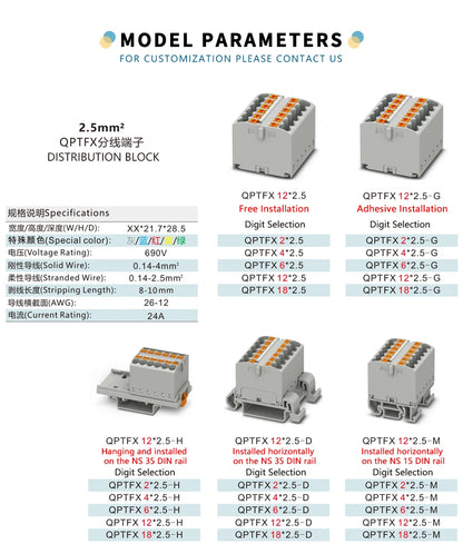 QPTFX 24*2.5 Straight Plug 24 Bit Distribution Block 2.5 Mm Wire Diameter Automotive Automation Control Free Installation