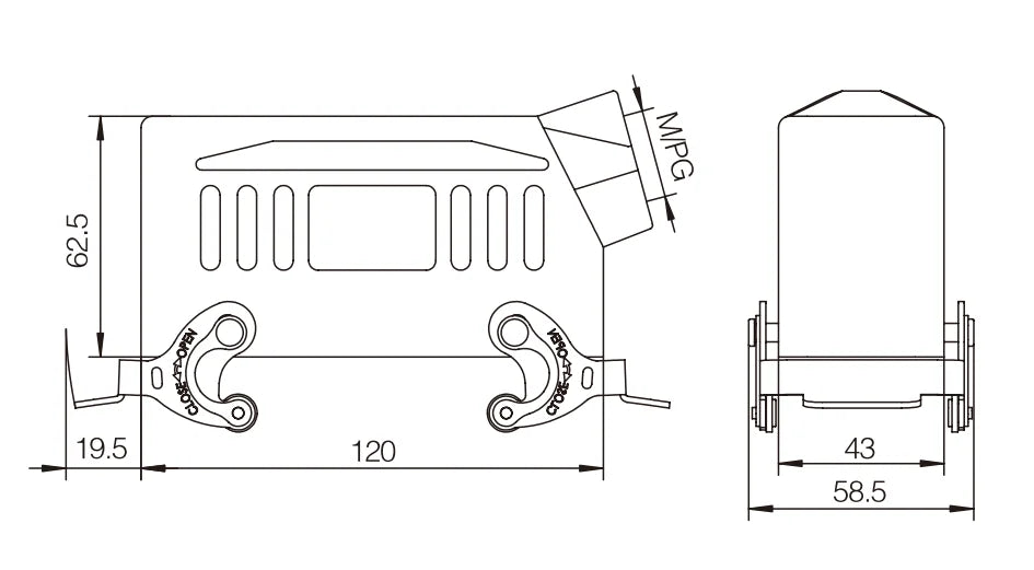 H24B-SK-2L-M25 Industrial Heavy Duty Connector Compact Series Top Entry Protective Hoods with Aluminum Housing Copper Contacts