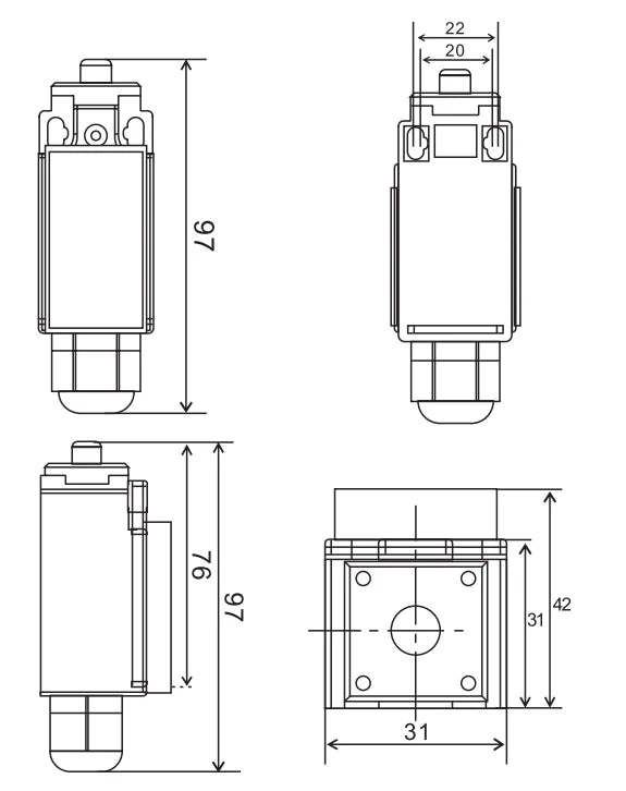 QLK50-24 DC24V AC220V 7W Limit Switches with Stainless Steel Roller Punch Spring Warning Light