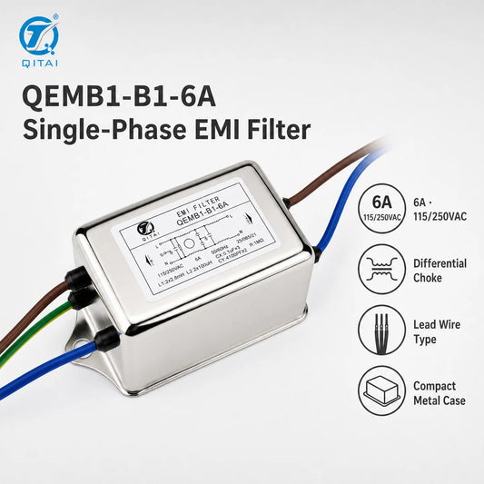 QEMB1-B1-6A 6A Single Phase AC EMI Filter 115/250VAC Differential Mode Choke Noise Suppression Faston for Switching Power Supply