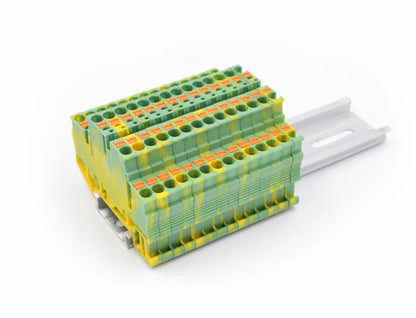 QPT-2.5PE 2.5mm² Ground Terminal Block Grounding Earthing Terminal Yellow Green Din Rail Spring Plug-in Terminal Blocks