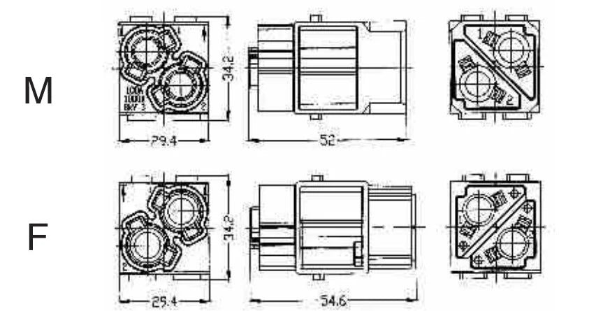 H2MK-002-MC 100A 1000V Heavy Duty Connector V0 Male Insert Crimp Terminal for Industrial Electric Communication Equipment