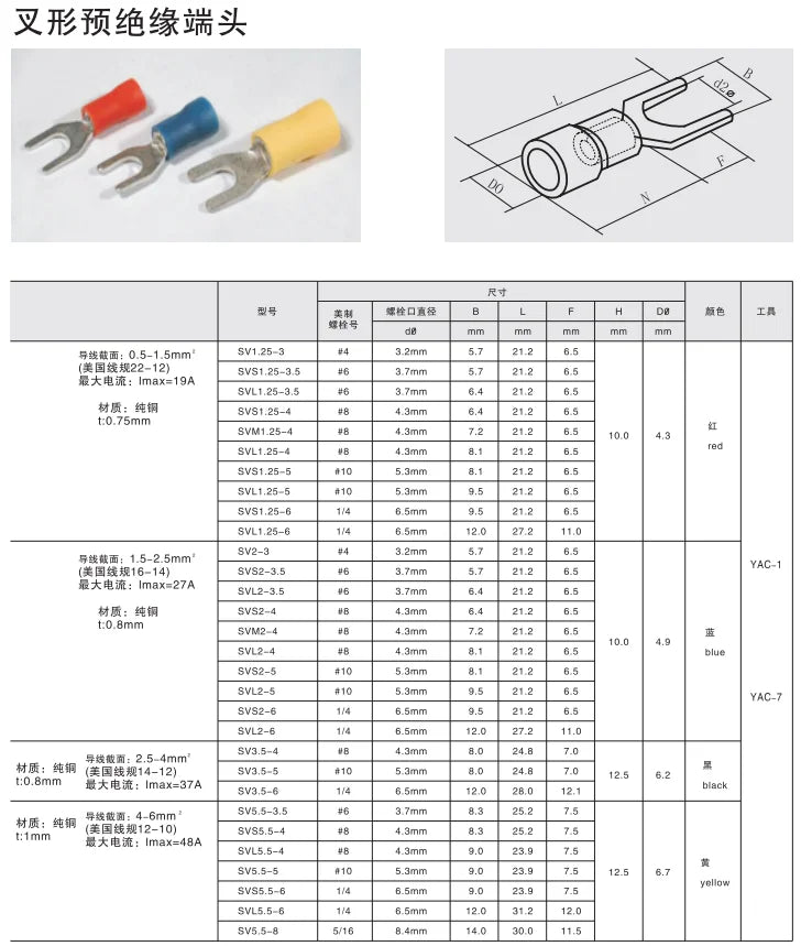 SV1.25-3 Y Shape Insulated Twin Cord End Tubular Crewel  Pre-Insulating Electrical Wire Connector Insulated Crimp Connectors