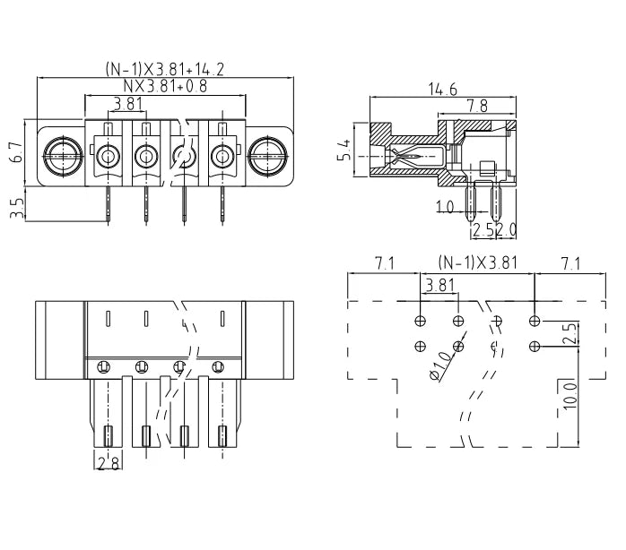 QSP-381RF 3.81mm Pitch 2P-24P Socket Plug Terminal Block Connector PCB Plug-in Type Green with Flange 10A