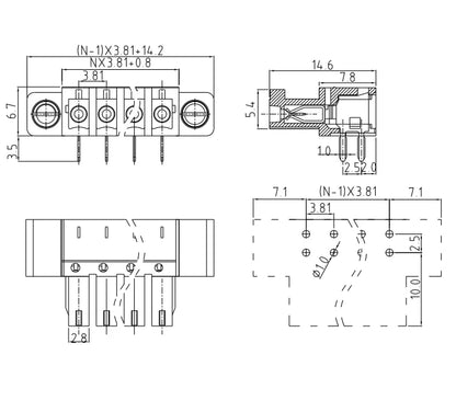 QSP-381RF 3.81mm Pitch 2P-24P Socket Plug Terminal Block Connector PCB Plug-in Type Green with Flange 10A