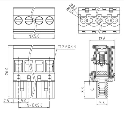 QPRA-500 5.0mm Pitch 2P-24P 300v 15A Green High Strength Spring Wire Strong Shock Resistance Plug PCB Terminal Connector Blocks