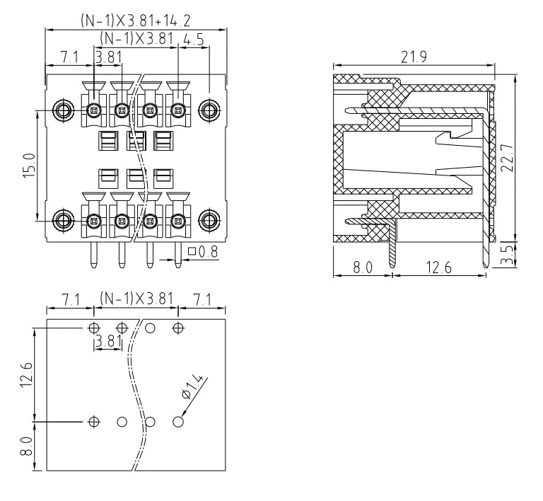 3.81mm Double Layer PCB Terminal Block Connector QSD-381RF 2P-24P Plug-in Type Green Screw Terminal Block Reliable Connection