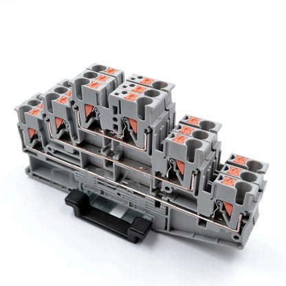 QPT-2.5-3L 2.5mm² Three-layer Triple Din Rail Terminal Block 6-Contacts 3way Spring Terminal Blocks Copper 20A 500V